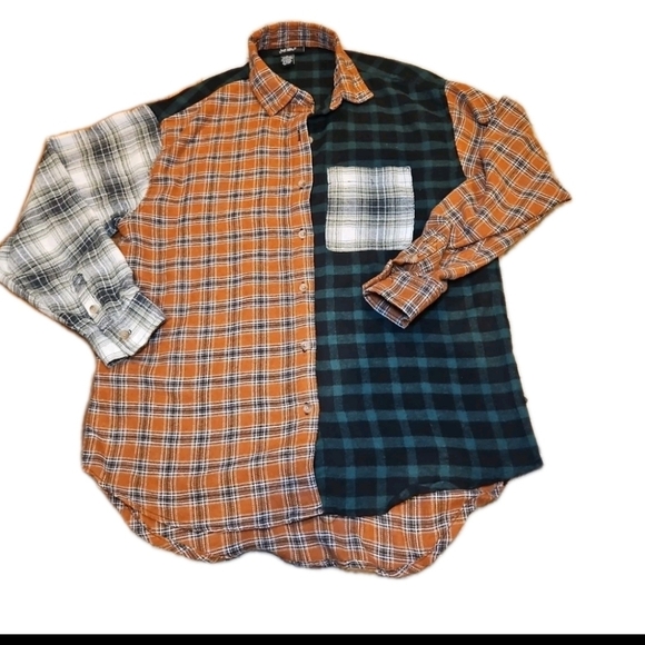 Just Polly Womens Flannel Mixed Plaid Button Down Long Colorful Sleeve Blouse S - Picture 5 of 9